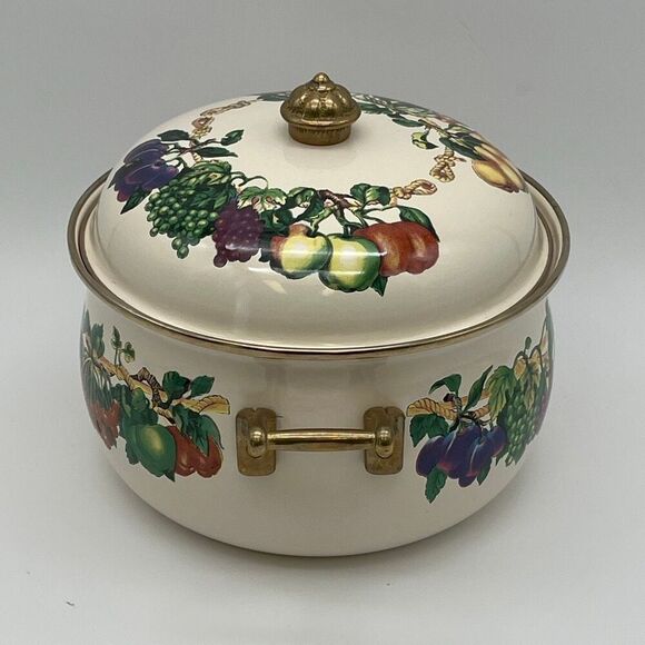 TABLETOPS UNLIMITED Pot and Lid Enamel Steel Heat Fruits Covered Serving Dish - Picture 4 of 14